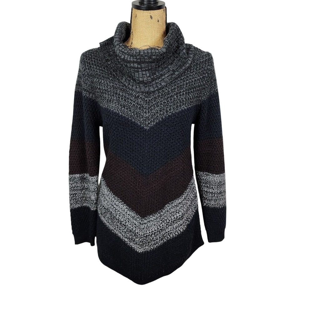 FORTUNE + IVY Size Small Katalin Chevron Cowl Neck Asymmetrical Colorful Sweater